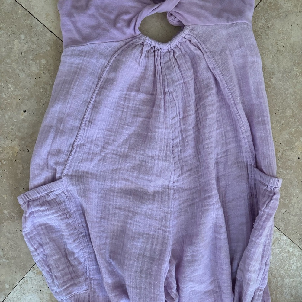Out from Under Lavender Romper Jumpsuit w Oversized Bottoms and Cinching Ties UO - Picture 10 of 15